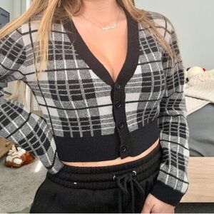 Love Tree Black and Gray Plaid Cardigan